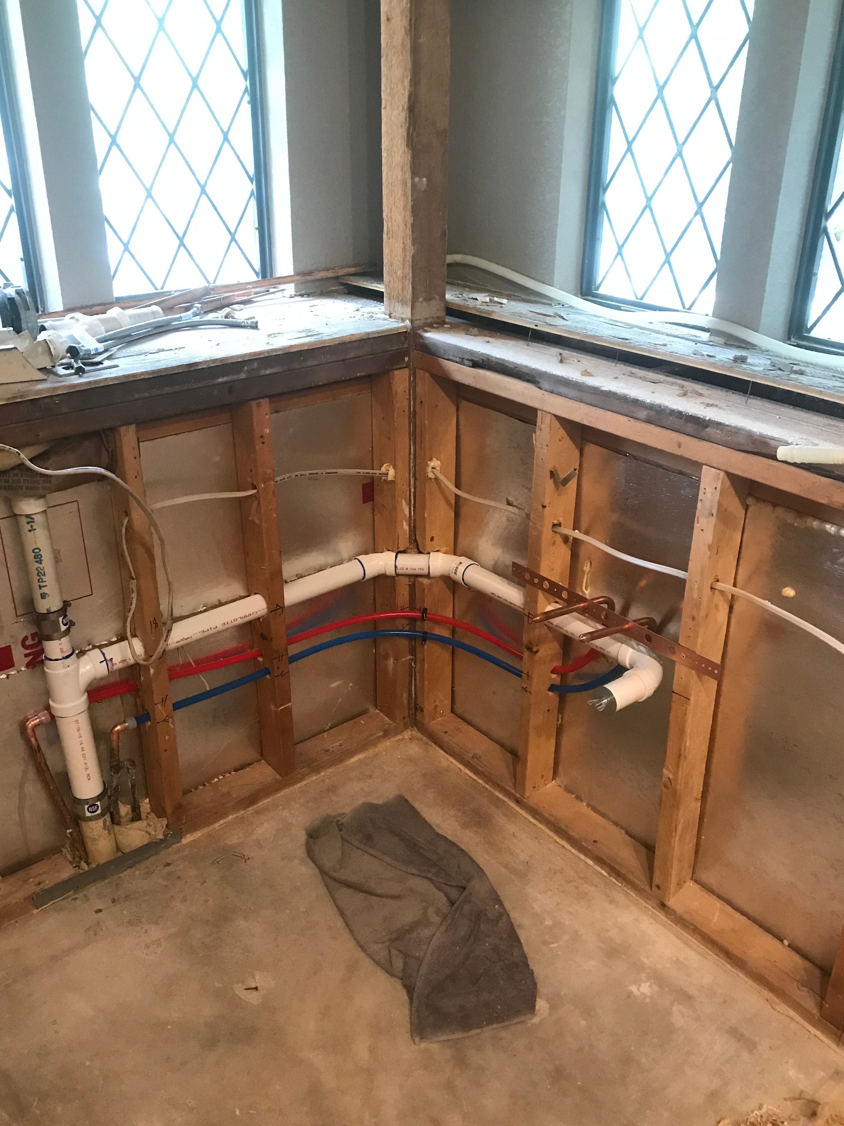 Ceiling rough-in with PEX water lines